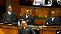 Jacob Zuma lors de son discours sur l'état de la nation à Cape Town, le 11 février 2016. (AP Photo/Schalk van Zuydam, Pool)