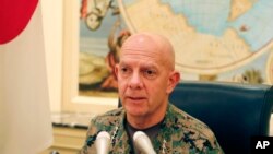 Gen. David Berger, the new U.S. Marines commandant, speaks during a press conference in Tokyo, Aug. 21, 2019. 