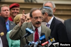 FILE - U.S. Representative Eliot Engel, D-N.Y., speaks during a rally in New York, July 14, 2014.