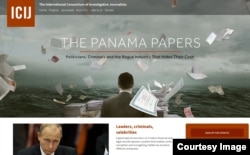 FILE - A screenshot of the Panama Papers Web site, April 3, 2016.