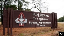 A sign for at Fort Bragg, N.C., is shown, Jan. 4, 2020.