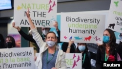 Members of WWF protest during COP15, the two-week UN Biodiversity summit, in Montreal, Quebec, Canada, Dec. 7, 2022. 
