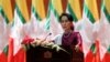  Myanmar's State Counsellor and de facto leader Aung San Suu Kyi delivers a televised speech to the nation at the Myanmar International Convention Center in Naypyitaw, Myanmar, Sept. 19, 2017.