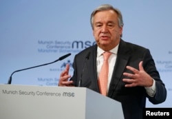 U.N. Secretary General Antonio Guterres speaks at the Munich Security Conference in Munich, Germany, Feb. 16, 2018.