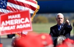 FILE - Vice President Mike Pence speaks at a campaign rally held at the Reading Regional Airport, in Reading, Pa., Oct. 17, 2020. (AP)