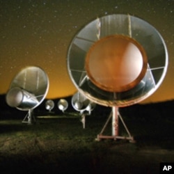 An illustration of the Allen Telescope Array at the Hat Creek Observatory in California. Construction, which began in 2007, continues.