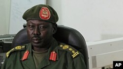 SPLA spokesman Philip Aguer, shown here at a briefing in March 2012, says South Sudanese Army soldiers have killed more than two dozen members of David Yau Yau's rebel group. (AP)