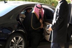 Saudi Deputy Minister of Defense Khalid bin Salman Al Saud arrives for a private meeting with Secretary of State Mike Pompeo at the Department of State in Washington, Jan.6, 2020.