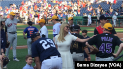 Ivanka Trump speaks with congressional members before the start of the Congressional Baseball Game at Nationals Park in Washington, June 15, 2017. The game took place after a gunman ambushed a Republican lawmakers at a practice field in Alexandria, Virginia, on Wednesday.