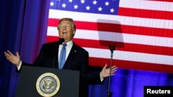 U.S. President Donald Trump delivers remarks at the state fairgrounds in Indianapolis, Indiana, Sept. 27, 2017. 