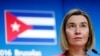 FILE - European Union foreign policy chief Federica Mogherini holds a news conference after meeting Cuba's Foreign Minister Bruno Rodriguez at the EU Council in Brussels, Belgium.