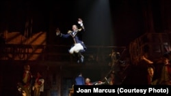 Daveed Diggs performs in a scene from "Hamilton."