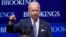 U.S. Vice President Joe Biden, speaking about the conflict in Ukraine at the Brookings Institution in Washington, says “Russia is taking steps to undermine its European neighbors and strengthen its hegemonic position,” May 27, 2015.