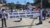 Haitian journalists, joined by supporters, march in Port-au-Prince, Haiti, Sunday to demand justice for their murdered colleague, Petion Rospide, June 16, 2019. (M. Vilme/VOA Creole)