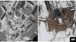 Satellite images of nuclear complex in Yongbyon, North Korea, Sept. 20, 2011 and Feb. 3, 2012.