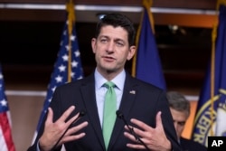 Speaker of the House Paul Ryan, R-Wis., takes questions from reporters following a closed-door GOP meeting on immigration, on Capitol Hill in Washington, June 13, 2018.