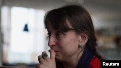 Nataliya Babeush attends an interview with Reuters in Zaporizhzhia
