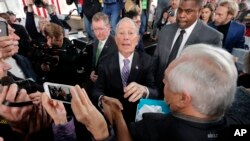 Democratic presidential candidate and former New York City Mayor Mike Bloomberg greets supporters after speaking at a campaign event in Raleigh, N.C., Feb. 13, 2020.