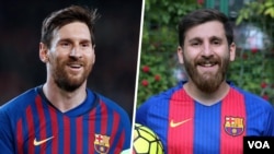 رضا پرستش (راست) به دلیل شباهت بسیار زیاد با لیونل مسی شهرت زیادی کسب کرده است