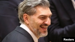 Mikheil Kavelashvili reacts after he was elected the country's new president in the parliament in Tbilisi, Georgia, on Dec. 14, 2024.