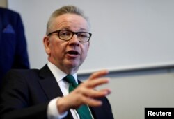 FILE: Britain's Secretary of State for Environment, Food and Rural Affairs Michael Gove speaks at a fringe meeting during the Scottish Conservative conference in Aberdeen, Scotland, Britain May 3, 2019.