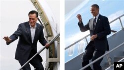 Presiden Amerika Barack Obama dan penantangnya dari Partai Republik, Mitt Romney, bersiap melakukan debat pertama calon presiden dengan topik ekonomi, layanan kesehatan dan peran pemerintah (foto: 29/9/2012). 