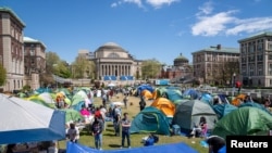 เตนท์ของผู้ชุมนุมสนับสนุนชาวปาเลสไตน์ ที่ตั้งอยู่ในสนามหญ้าของมหาวิทยาลัยโคลัมเบีย มหานครนิวยอร์ก วันที่ 24 เมษายน 2024 (ที่มา:รอยเตอร์)