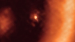 This image, taken with the Atacama Large Millimeter/submillimeter Array (ALMA), shows a close-up view on the moon-forming disk surrounding PDS 70c.