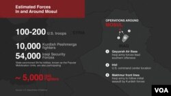 Troop breakdown of Operation Conquest, a U.S.-backed military offensive to eject the Islamic State from Iraq's second largest city, Mosul. (VOA/Mark Sandeen)