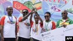 Lors de la course pour la paix et la réconciliation entre l'Éthiopie et l'Érythrée, à Abbis, le 11 novembre 2018.