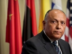 FILE -- In this May 11, 2016 file photo, Egypt's Foreign Minister Sameh Shoukry listens during a press conference after heading a Security Council meeting on terrorism, at U.N. headquarters.