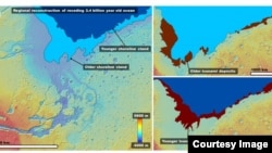 Maps showing a martian shoreline and the range of mega-tsunamis caused by asteroids.Credit: Alexis Rodriguez
