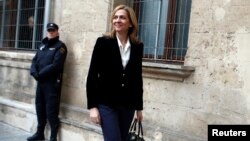 Spain's Princess Cristina, daughter of King Juan Carlos, arrives at a courthouse to testify before judge Jose Castro over tax fraud and money-laundering charges in Palma de Mallorca, Feb. 8, 2014.