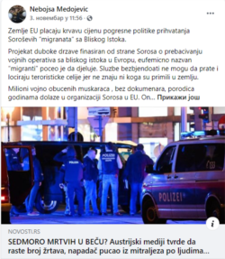 Facebook sreenshot of post from Nebojsa Medojevic, politician from Montenegro