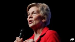 Democratic presidential candidate Sen. Elizabeth Warren, D-Mass., speaks during a fundraiser for the Nevada Democratic Party, Sunday, Nov. 17, 2019, in Las Vegas. (AP Photo/John Locher)