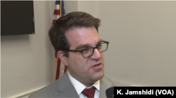 Foundation for Defense of Democracies research director David Adesnik speaks to VOA Persian at the Cannon House Office Building in Washington, July 11, 2018.
