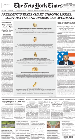 The front page of The New York Times with reports on the president's income taxes. (The New York Times)