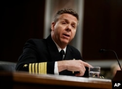 Navy Adm. Philip Davidson testifies during a Senate Armed Services Committee hearing on Capitol Hill in Washington, April 17, 2018.