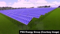 An illustration of the solar field being built for the Fremont school system in Fremont, Indiana. The solar field will be located behind the middle school, on farm land owned by the school district.