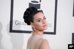 Katy Perry arrives at the 56th annual Grammy awards at the Staples Center on Jan. 26, 2014, in Los Angeles.