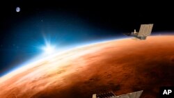 Mchoro wa kompyuta ukionyesha hali ilivyokuwa wakati chombo 'Insight' kilipotua kwenye sayari ya Mars.