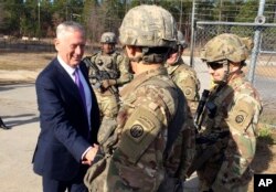 Defense Secretary Jim Mattis greets soliders at Fort Bragg, North Carolina, Dec. 22, 2017.