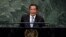 Hun Sen đọc diễn văn tại buổi họp khoáng đại LHQ, New York, 28 tháng Chín, 2018. (AP Photo/Richard Drew)