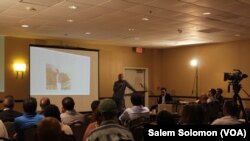 A group of Eritreans gathered at an event in Alexandria, Virginia, May 28, 2016, to share stories about the journalists and advocate for their release.