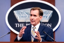 Pentagon spokesman John Kirby speaks during a briefing at the Pentagon in Washington, Aug. 12, 2021.