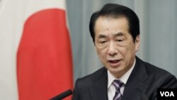 PM Naoto Kan saat memerintahkan Chubu Electric Power Co. untuk menghentikan operasi PLTN di Hamaoka (6/5).