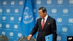 FILE - North Korea's U.N. Ambassador Kim Song arrives for a news conference at U.N. headquarters, in New York, May 21, 2019. 