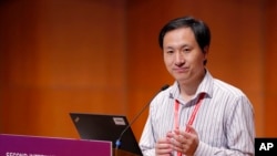He Jiankui, a Chinese researcher, speaks during the Human Genome Editing Conference in Hong Kong, Nov. 28, 2018.