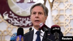 Menlu AS Antony Blinken dalam konferensi pers di Doha, Qatar, 7 September 2021.(Olivier Douliery/Pool via REUTERS)