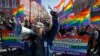 Participants march and shout slogans during a protest by gay rights activists in St. Petersburg May 1, 2013.